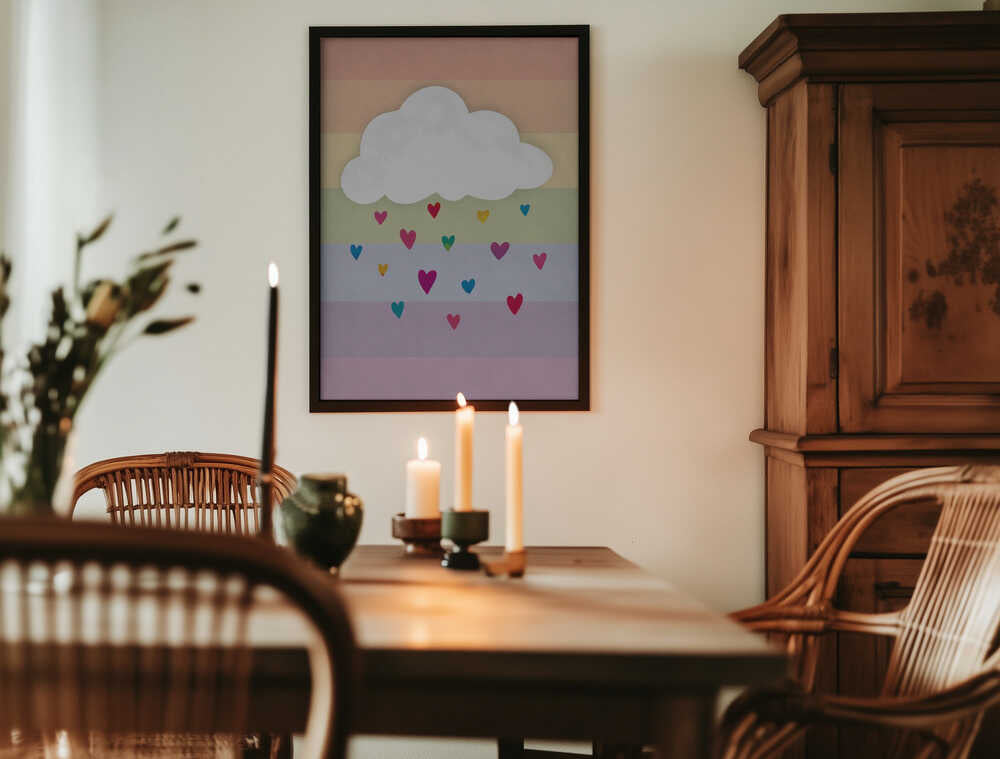 Raining Multicolored Hearts Poster