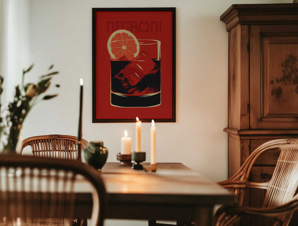 Stylized Negroni Cocktail Poster