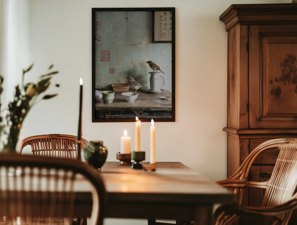 Tea Time Birds Poster