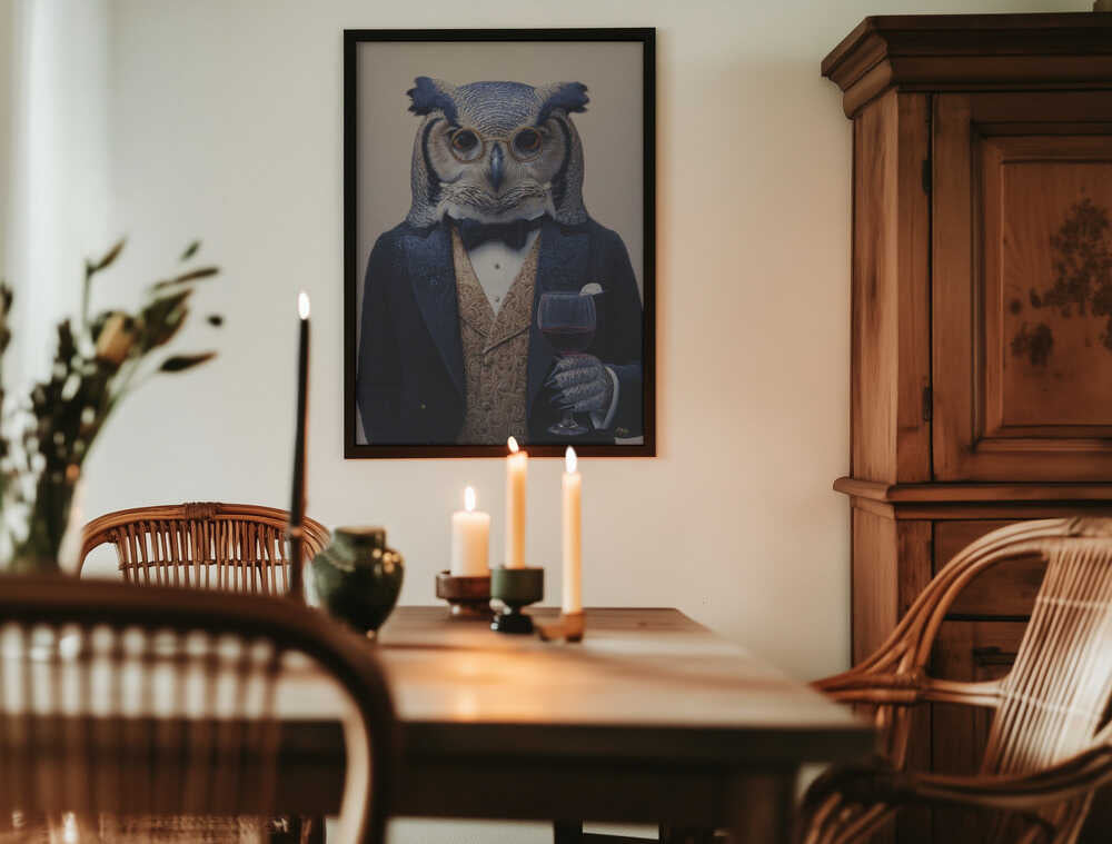 Owl In Midnight Blue Tuxedo Poster