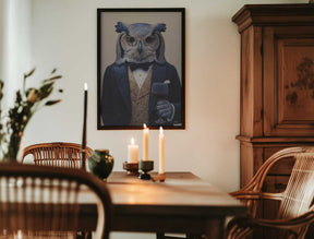 Owl In Midnight Blue Tuxedo Poster