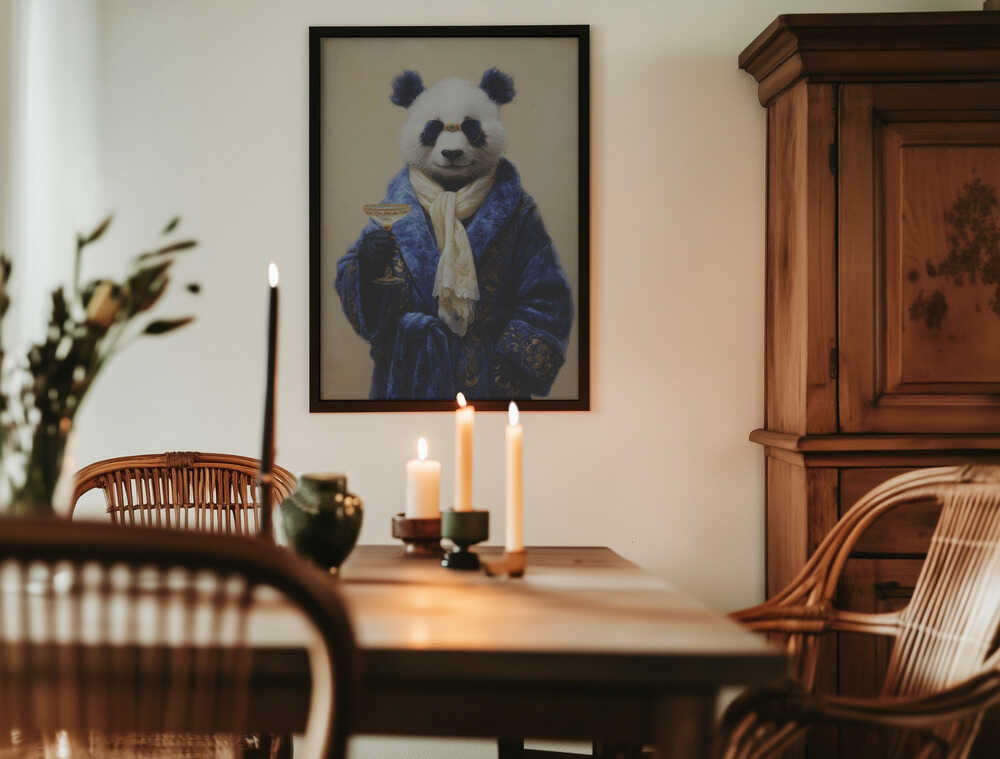 Panda In Blue Velvet Robe Poster