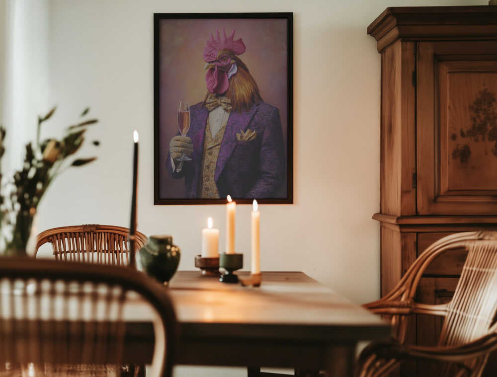 Rooster In a Purple Tuxedo Poster