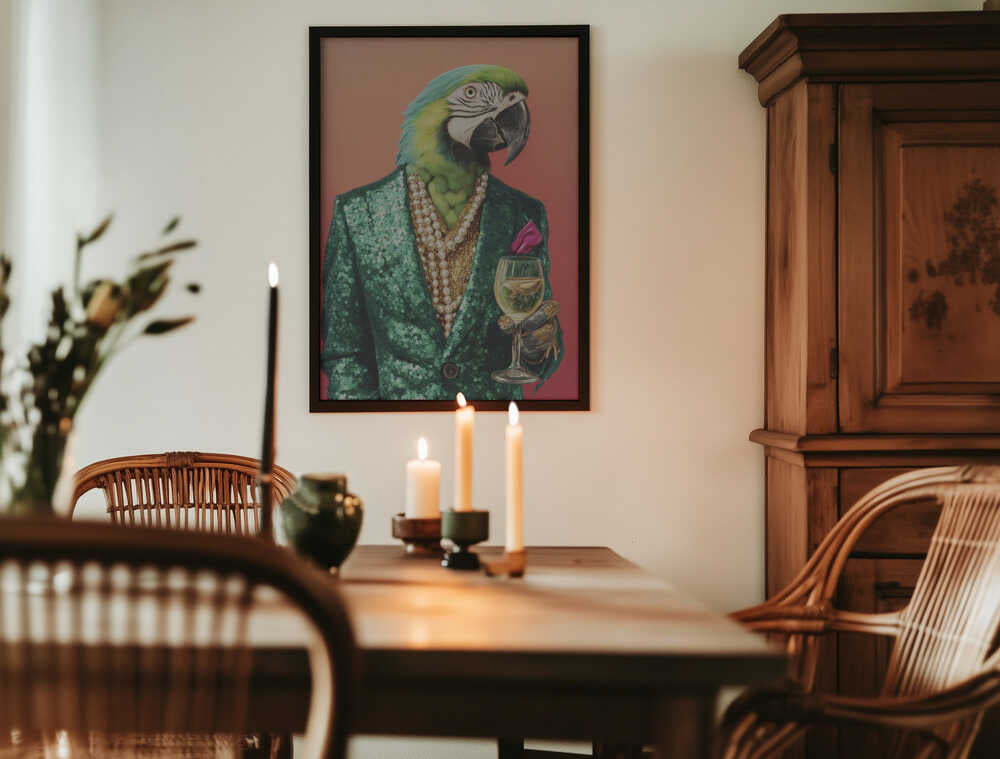 Parrot In Emerald Green Blazer Poster