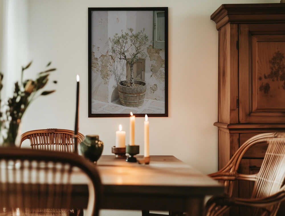 Small Olive Tree In a Wooden Barrel Poster