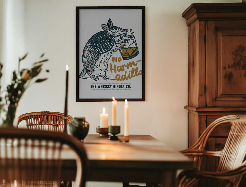 No Harmadillo Funny Armadillo Drinking Whiskey Poster