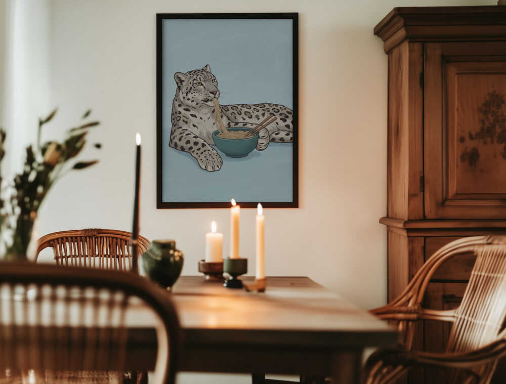 Noodle Snow Leopard Poster