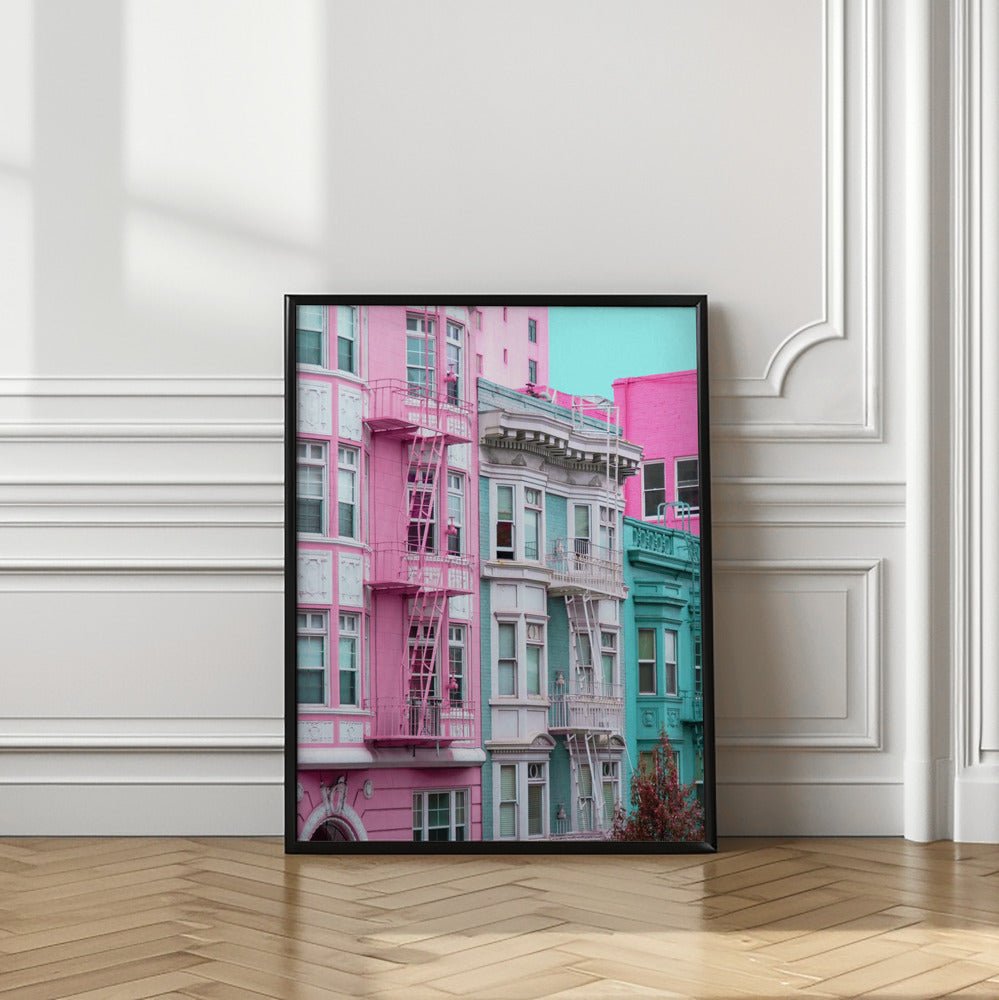 Pink and Blue Row Houses in San Francisco - Corkframes.com