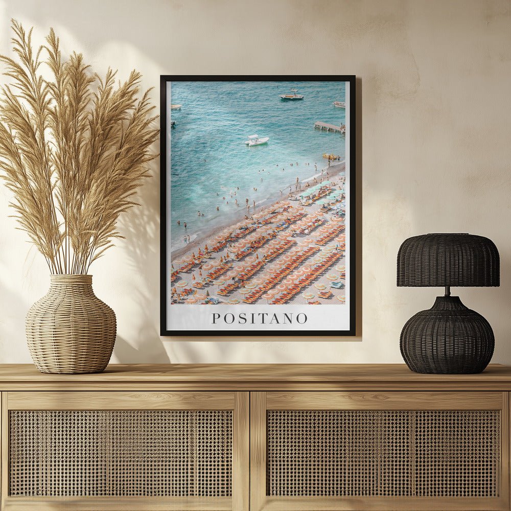 Positano Beach Travel Poster With Text - Corkframes.com