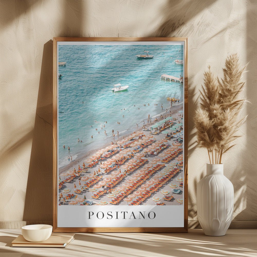 Positano Beach Travel Poster With Text - Corkframes.com