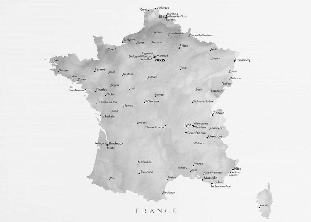 Gray map of France Poster