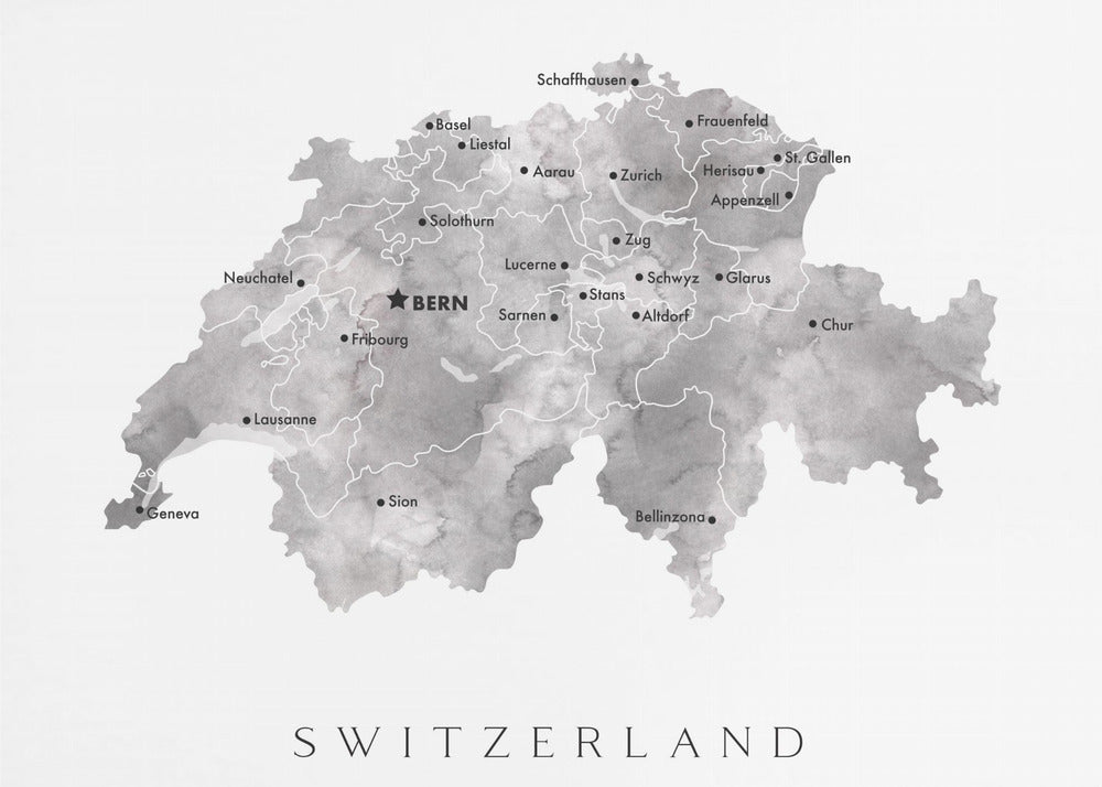 Gray watercolor map of Switzerland Poster