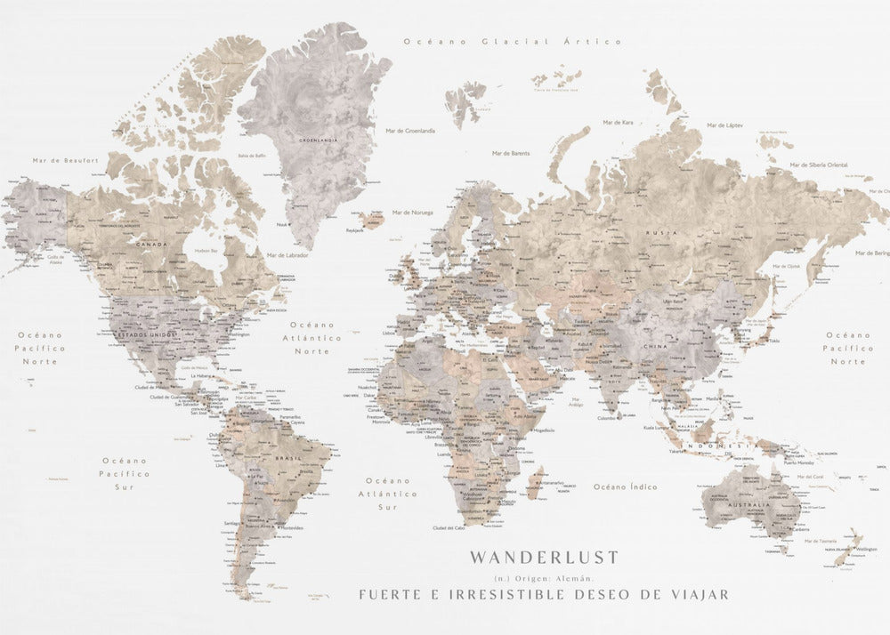 Wanderlust world map in spanish Poster