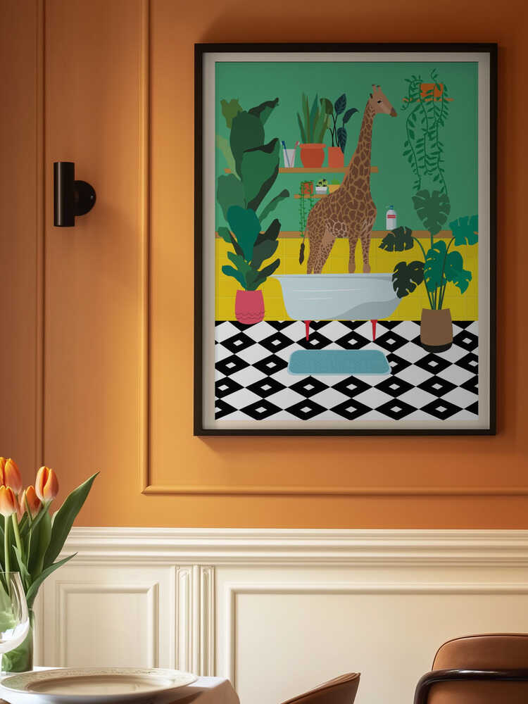 Giraffe Bathtime Poster