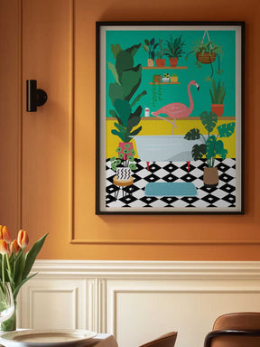 Flamingo Bathtime Poster