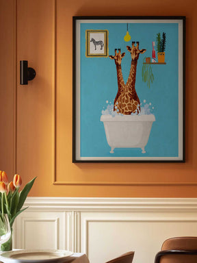 Giraffes In Bath Poster