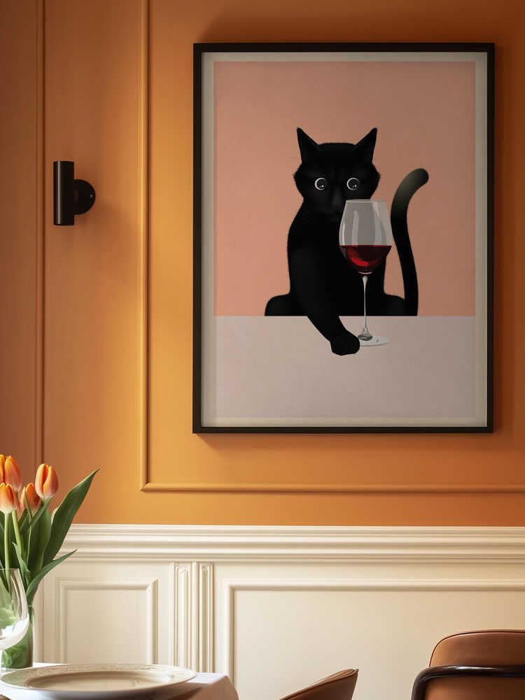 Cat &amp; Wine Poster