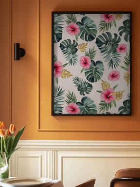 Monstera and Hibiscus Pattern Poster