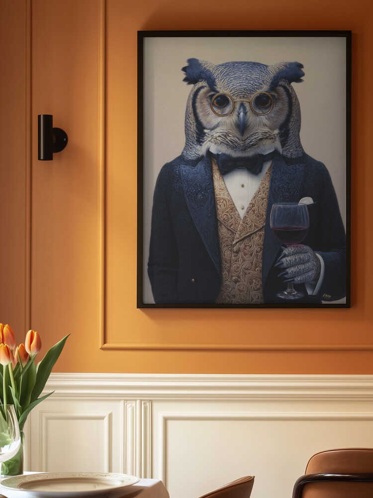 Owl In Midnight Blue Tuxedo Poster