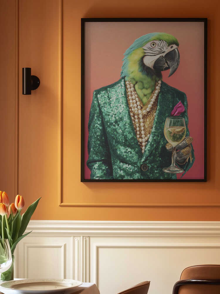 Parrot In Emerald Green Blazer Poster