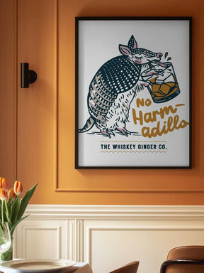 No Harmadillo Funny Armadillo Drinking Whiskey Poster