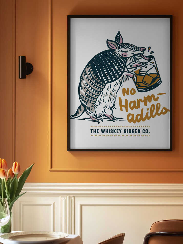 No Harmadillo Funny Armadillo Drinking Whiskey Poster