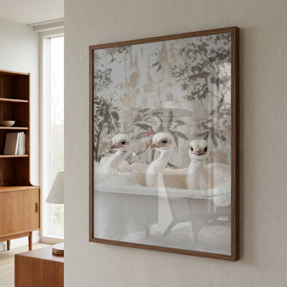 Ostrich Bath Time Delight Poster