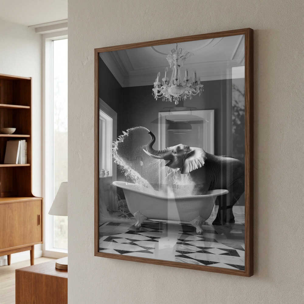Joyful Elephant Bath Time Poster