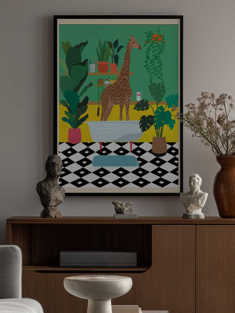 Giraffe Bathtime Poster