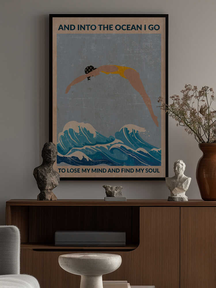 Into the Ocean (blue) Standard Wall Art Poster