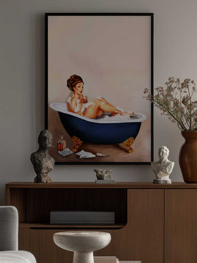 Bathtub Drinks: Pinup Girl Drinking In Bathroom Poster