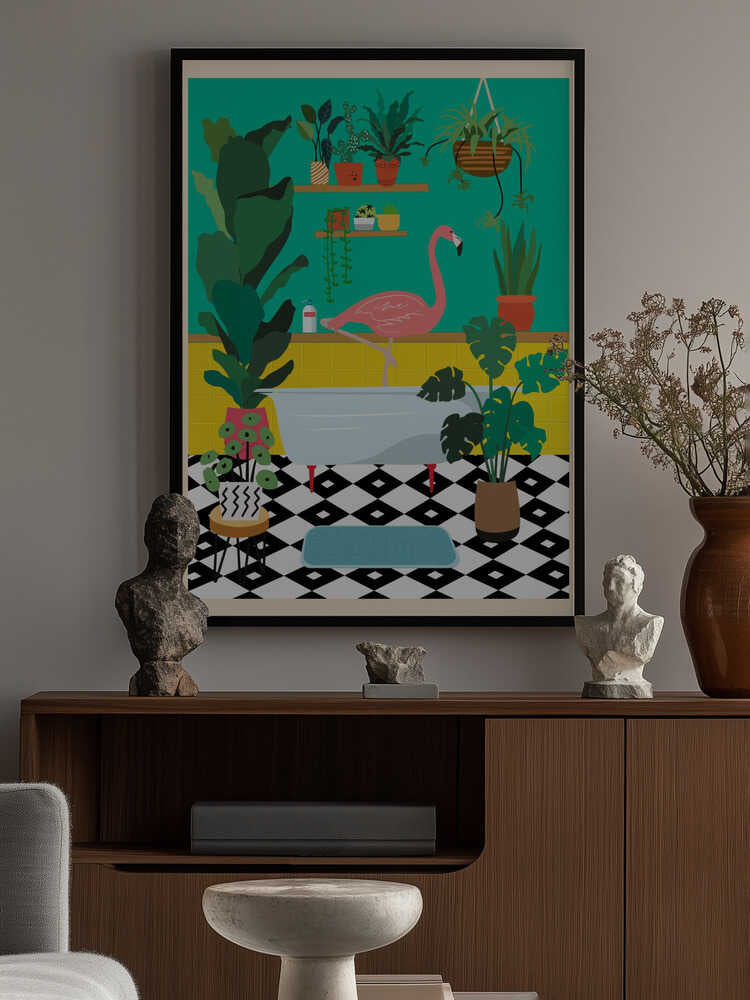 Flamingo Bathtime Poster