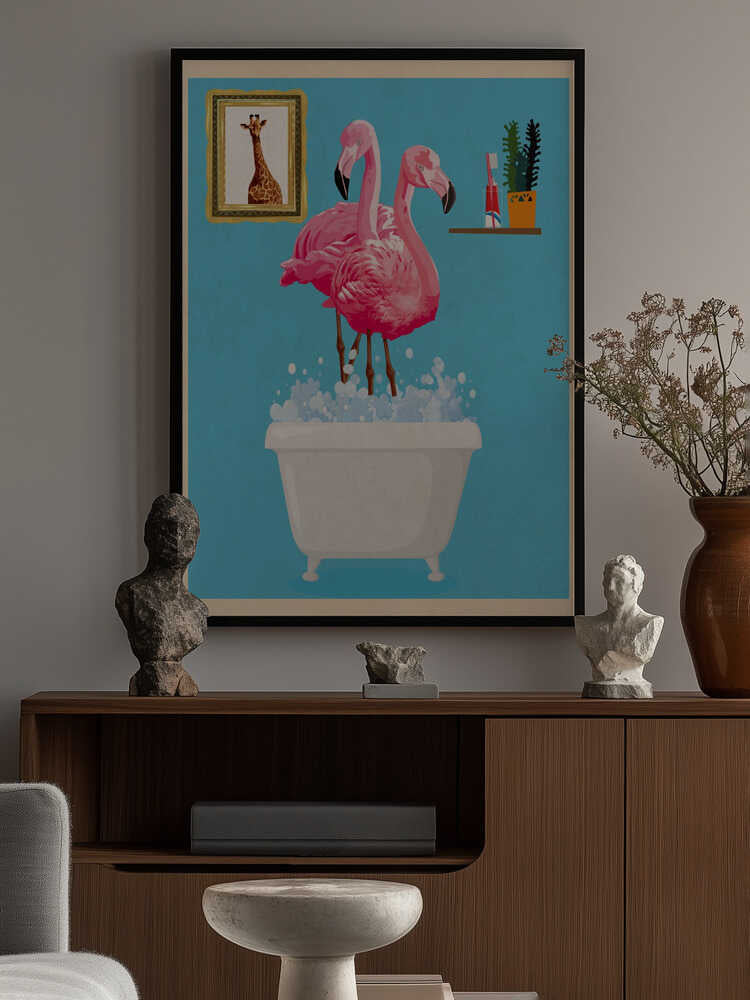 Flamingos In Bath Poster