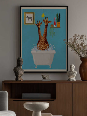 Giraffes In Bath Poster