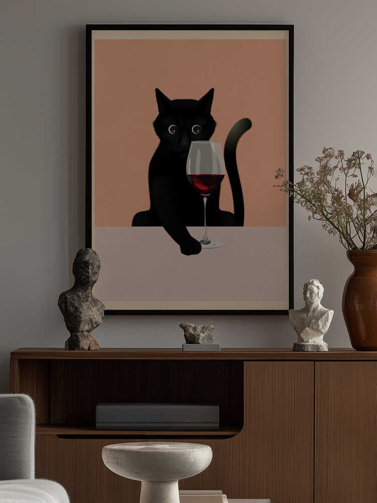 Cat &amp; Wine Poster