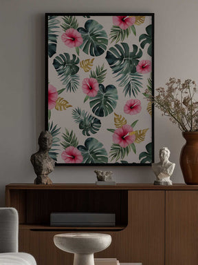 Monstera and Hibiscus Pattern Poster