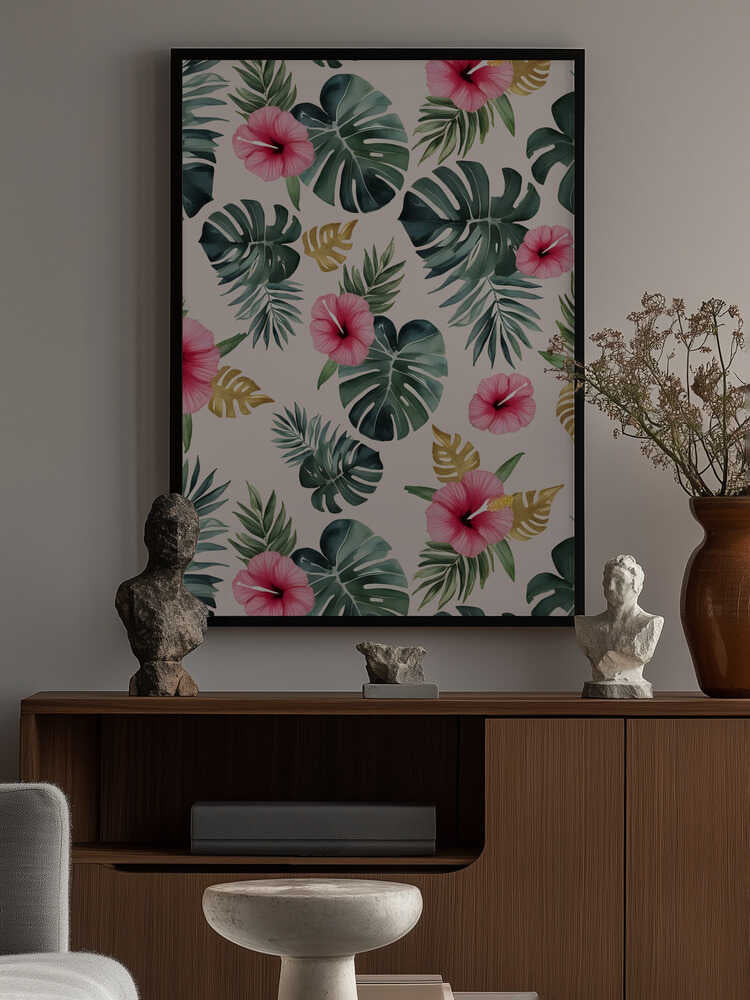 Monstera and Hibiscus Pattern Poster
