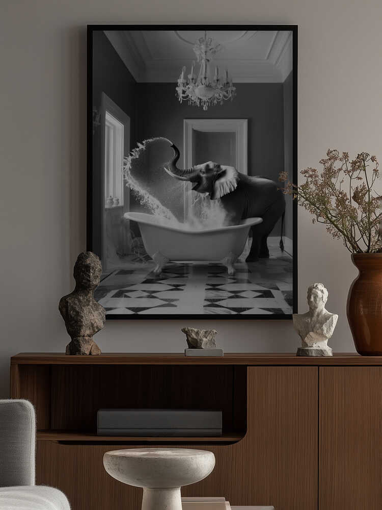 Joyful Elephant Bath Time Poster