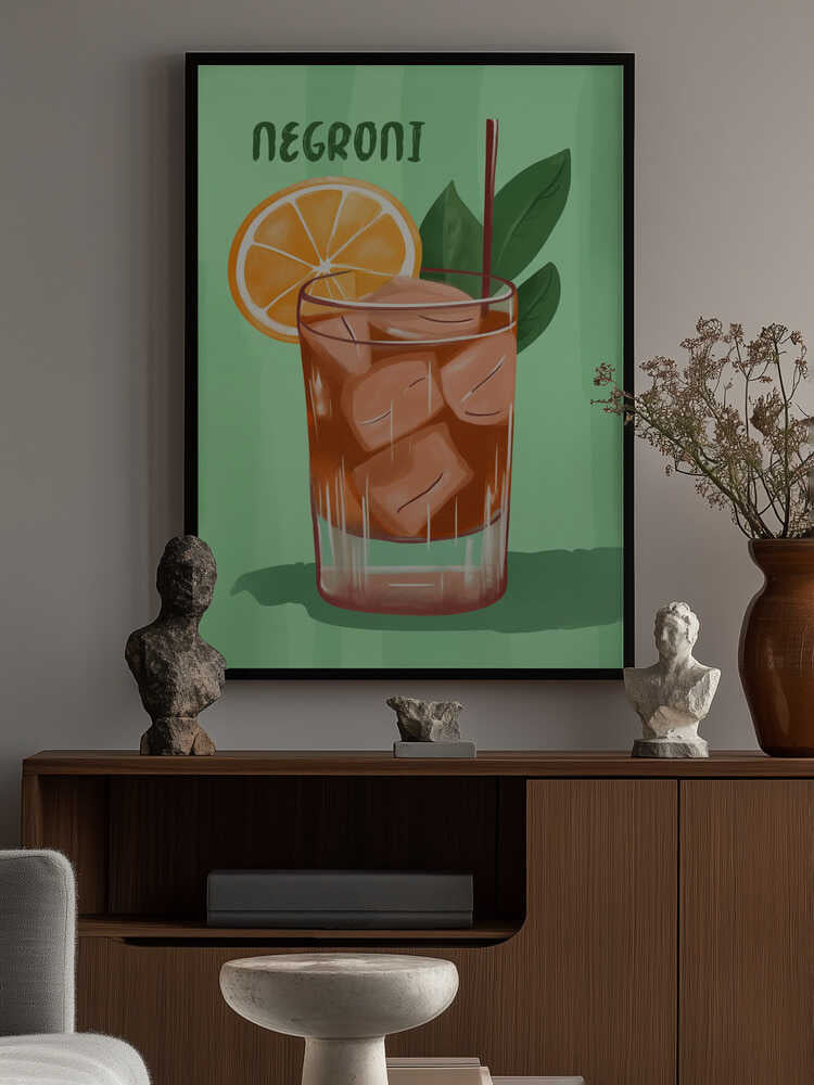 Negroni Cocktail With A V ibrant Orange Slice Poster