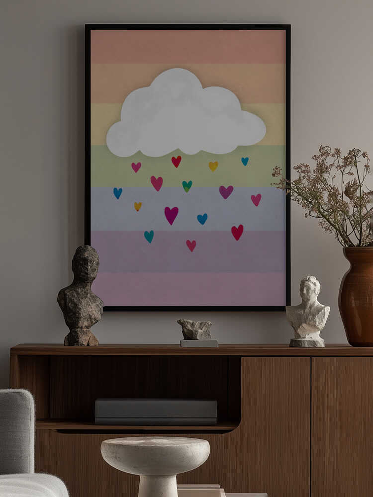Raining Multicolored Hearts Poster