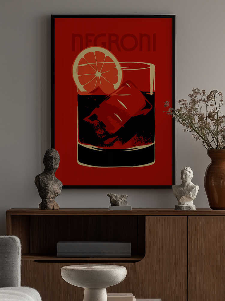 Stylized Negroni Cocktail Poster