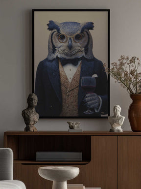Owl In Midnight Blue Tuxedo Poster