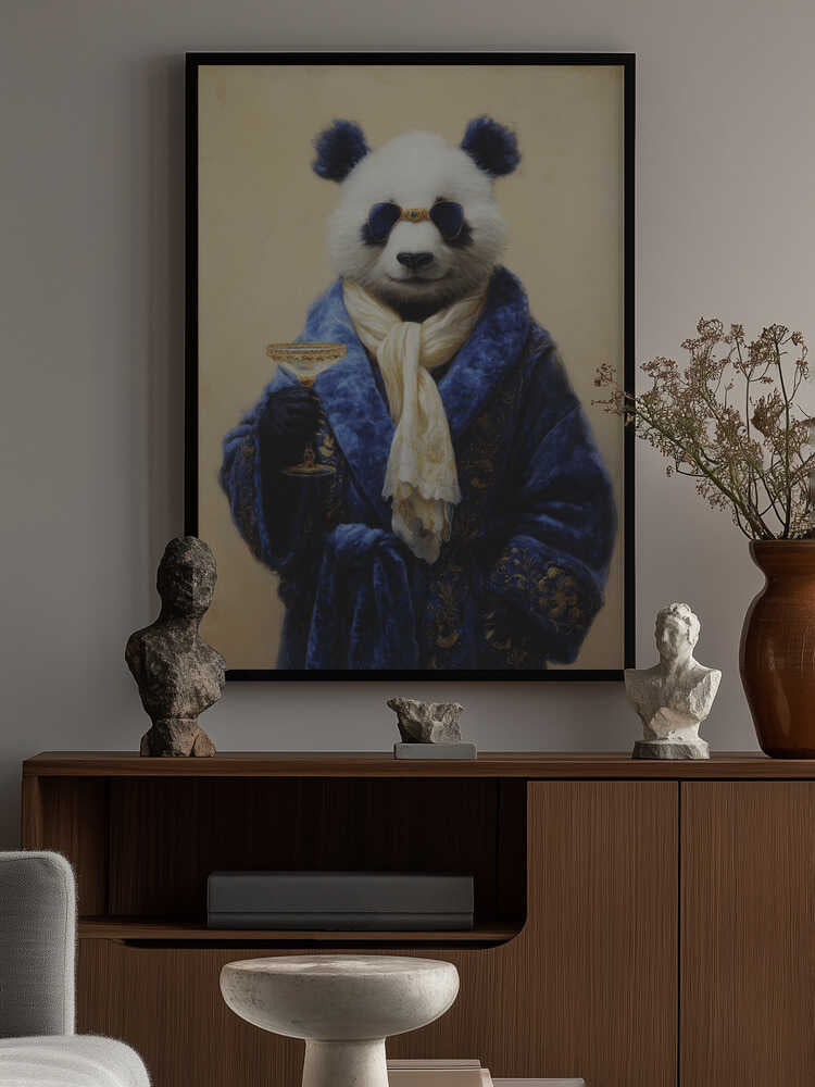 Panda In Blue Velvet Robe Poster