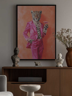Leopard Dressed In Pink Satin Suit Poster