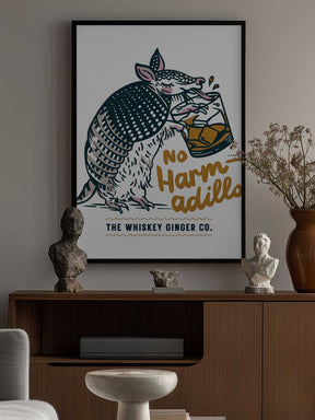 No Harmadillo Funny Armadillo Drinking Whiskey Poster