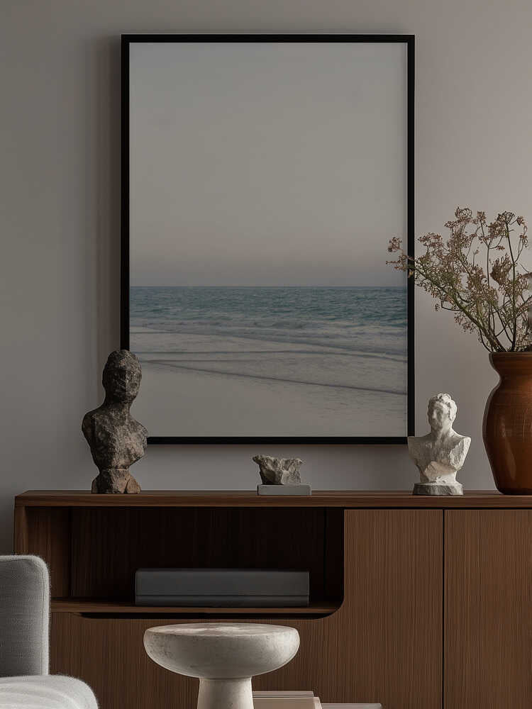 Warm Serene Beach Landscape Clear Sky Poster