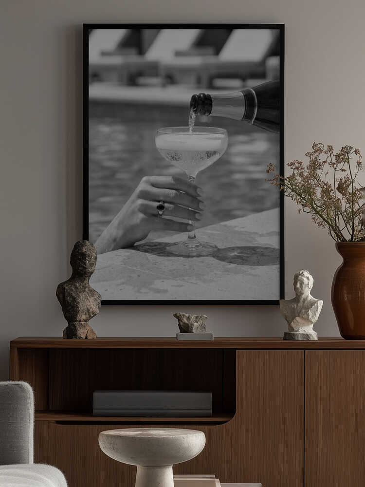 Champagne Poolside Pour Poster