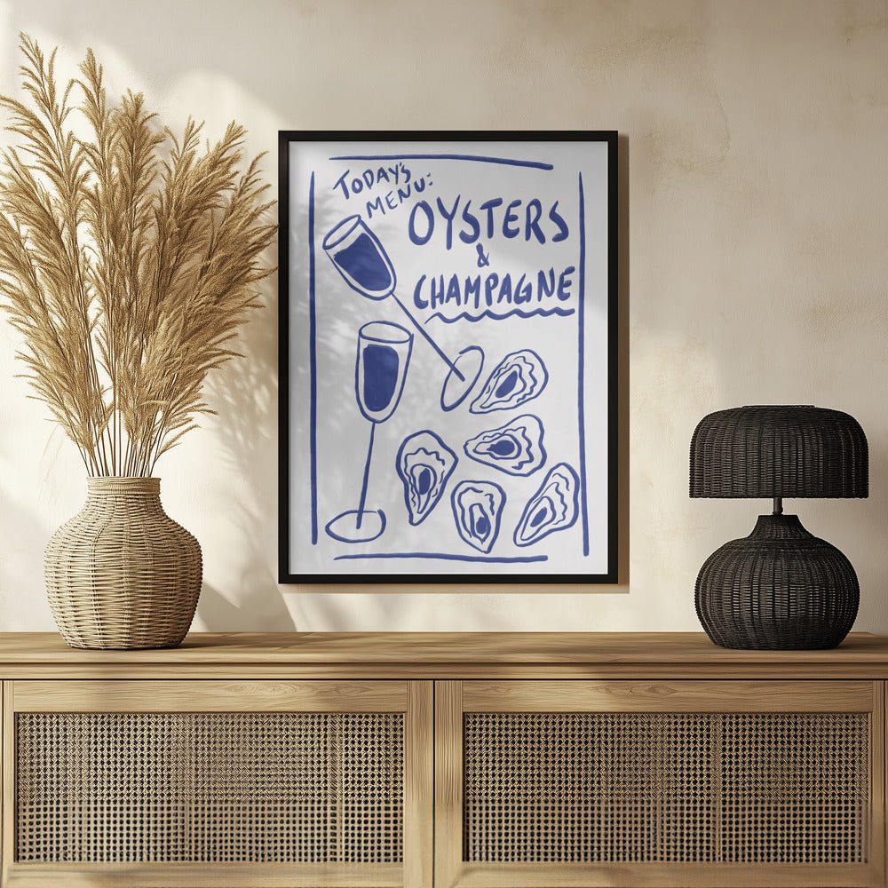 Todays Menu - Oysters And Champagne Poster - Corkframes.com