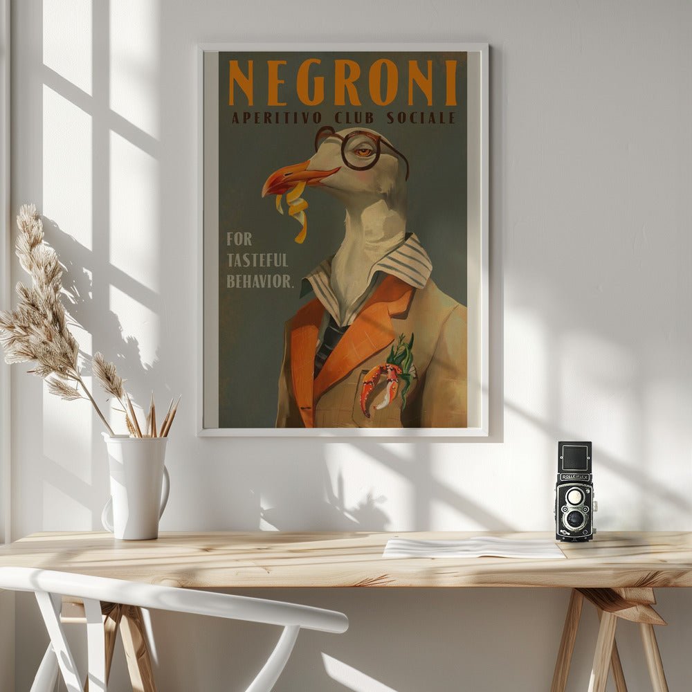 Vintage Art Deco Negroni Poster Of A Fancy Seagull Poster - Corkframes.com