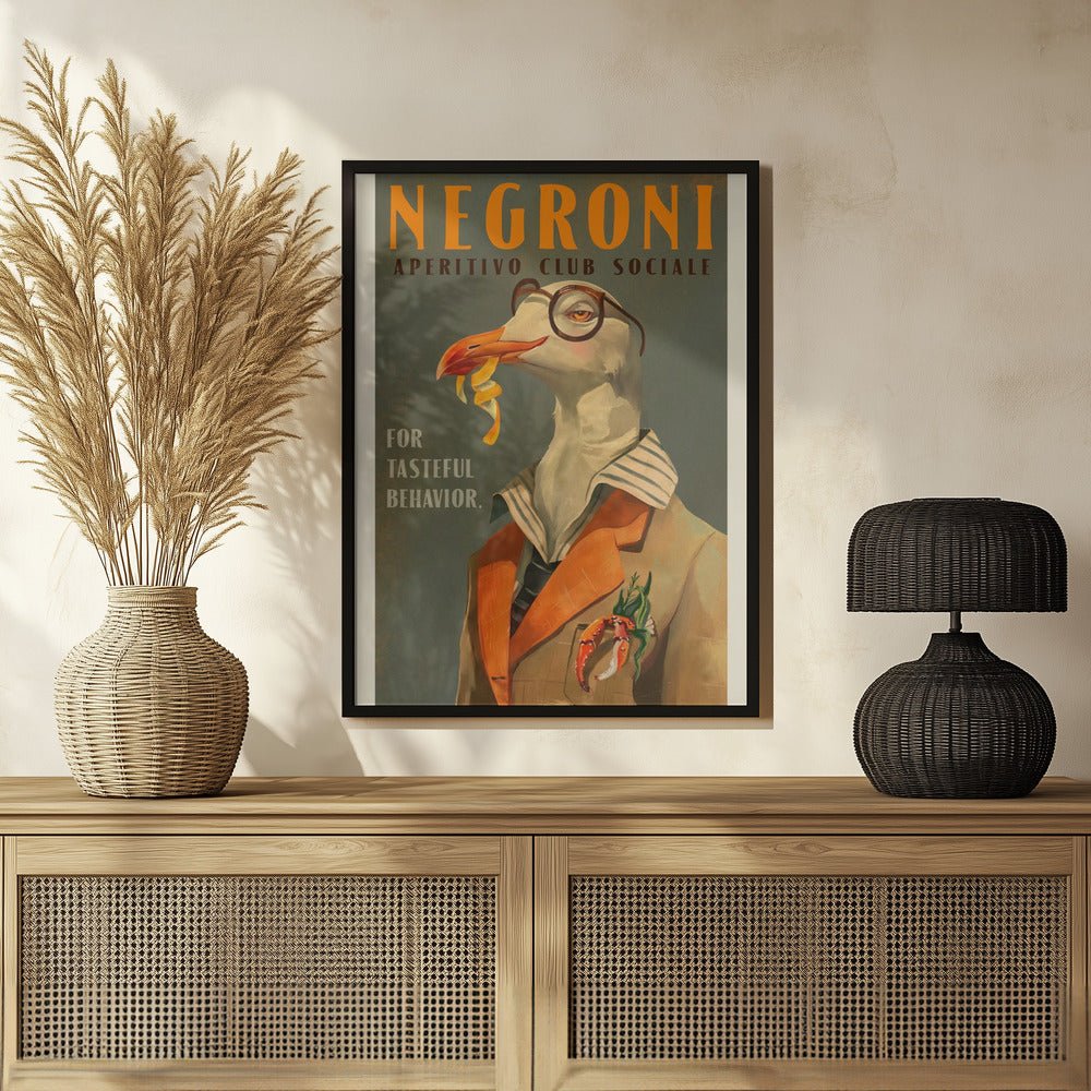 Vintage Art Deco Negroni Poster Of A Fancy Seagull Poster - Corkframes.com